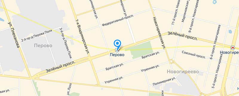 Карта метро Перово и прилегающих улиц.